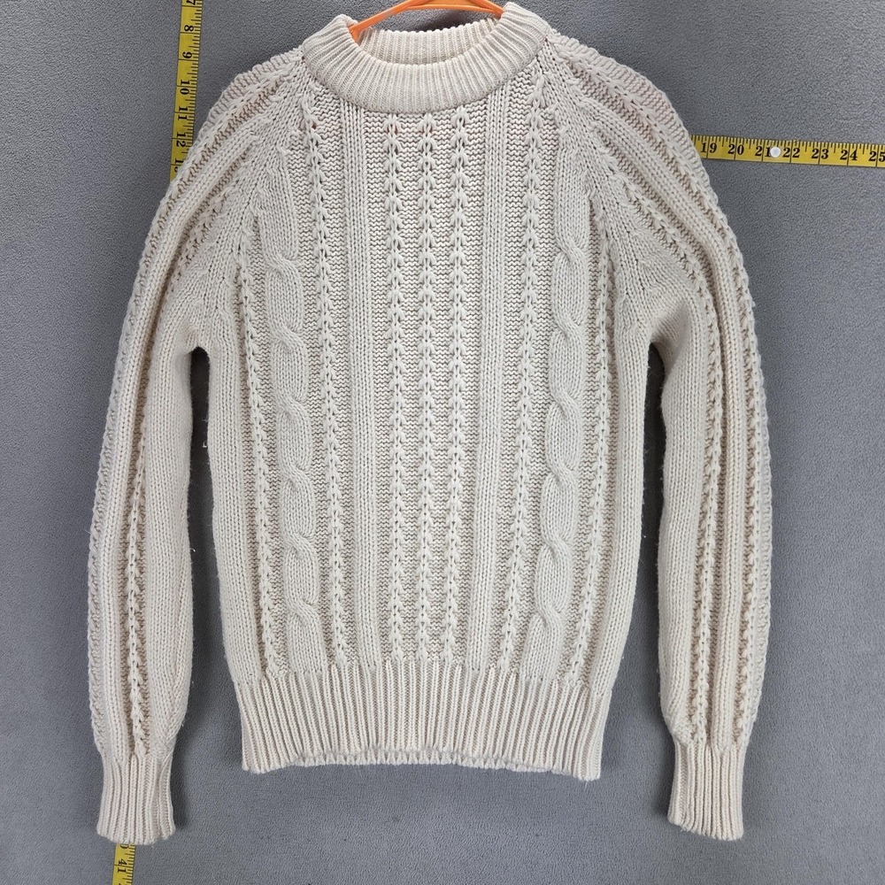 Vintage Spiegel Sweater Womens Large White Cable Knit Raglan Pullover Acrylic